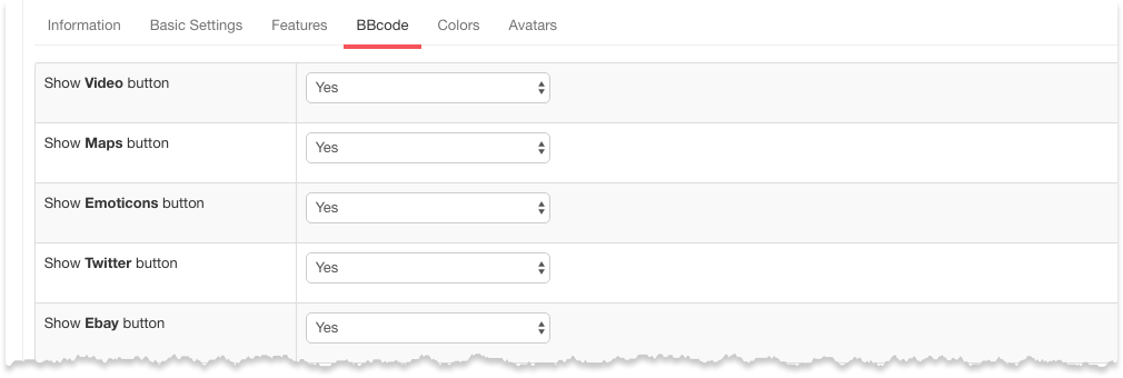 Kunena template - BBcode settings