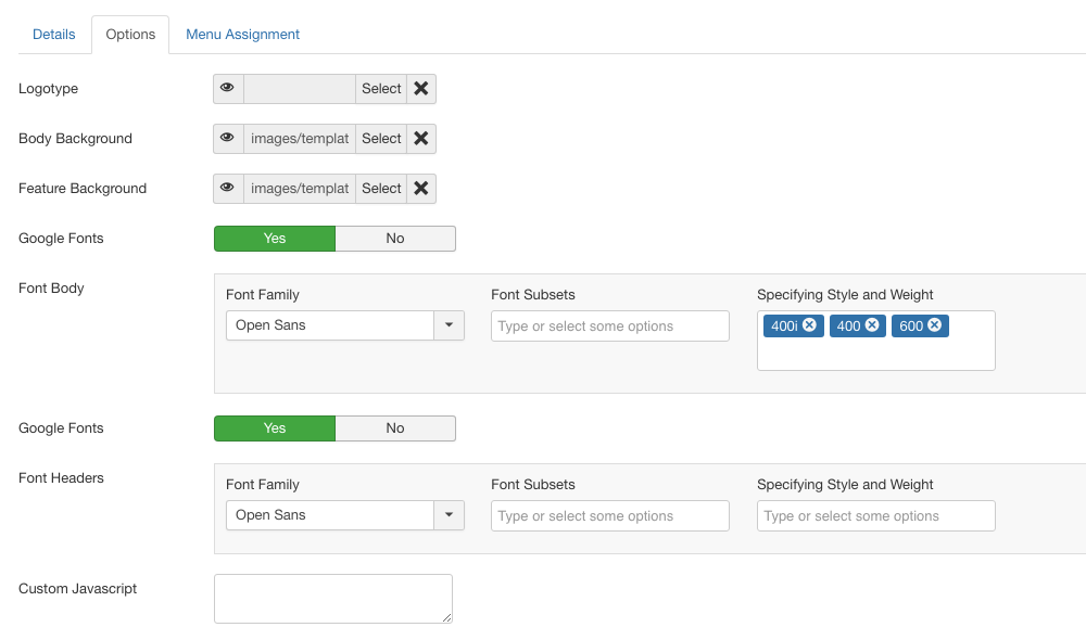 Settings of Joomla template which is part of Kunena template